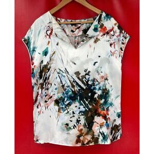 Lafayette 148 New York 100% Silk Abstract Paint Strokes Pretty Blouse Top Sz XL